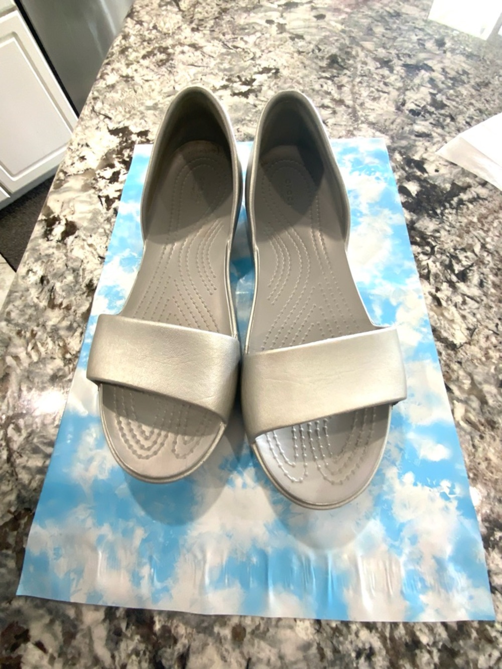 CROCS Metallic Silver Open-Toe Slip-On Sandals
